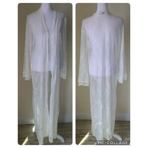 In Bloom by Jonquil Ivory Long Robe XS Sheer‎ Floral Lace Honeymoon Sexy Bridal